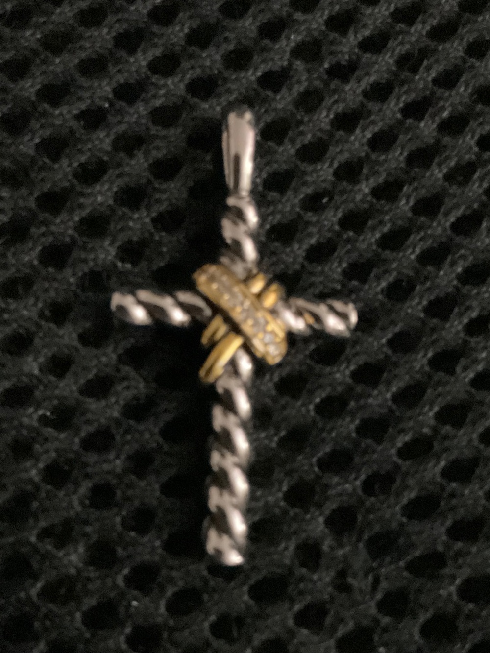 David Yurman Two-Tone Cable Cross Pendant in Silver and Gold